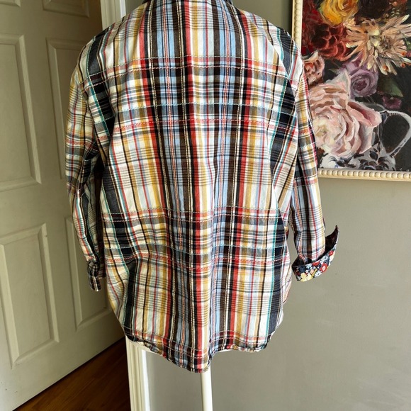 Alfred Dunner Colorful Plaid Button-Up Embroidered Trim Detail Floral Collar - Picture 6 of 8